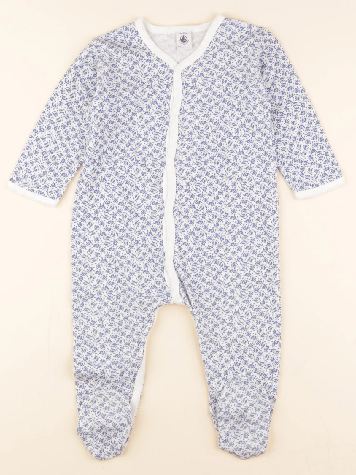 Pyjama coton blanc, bleu