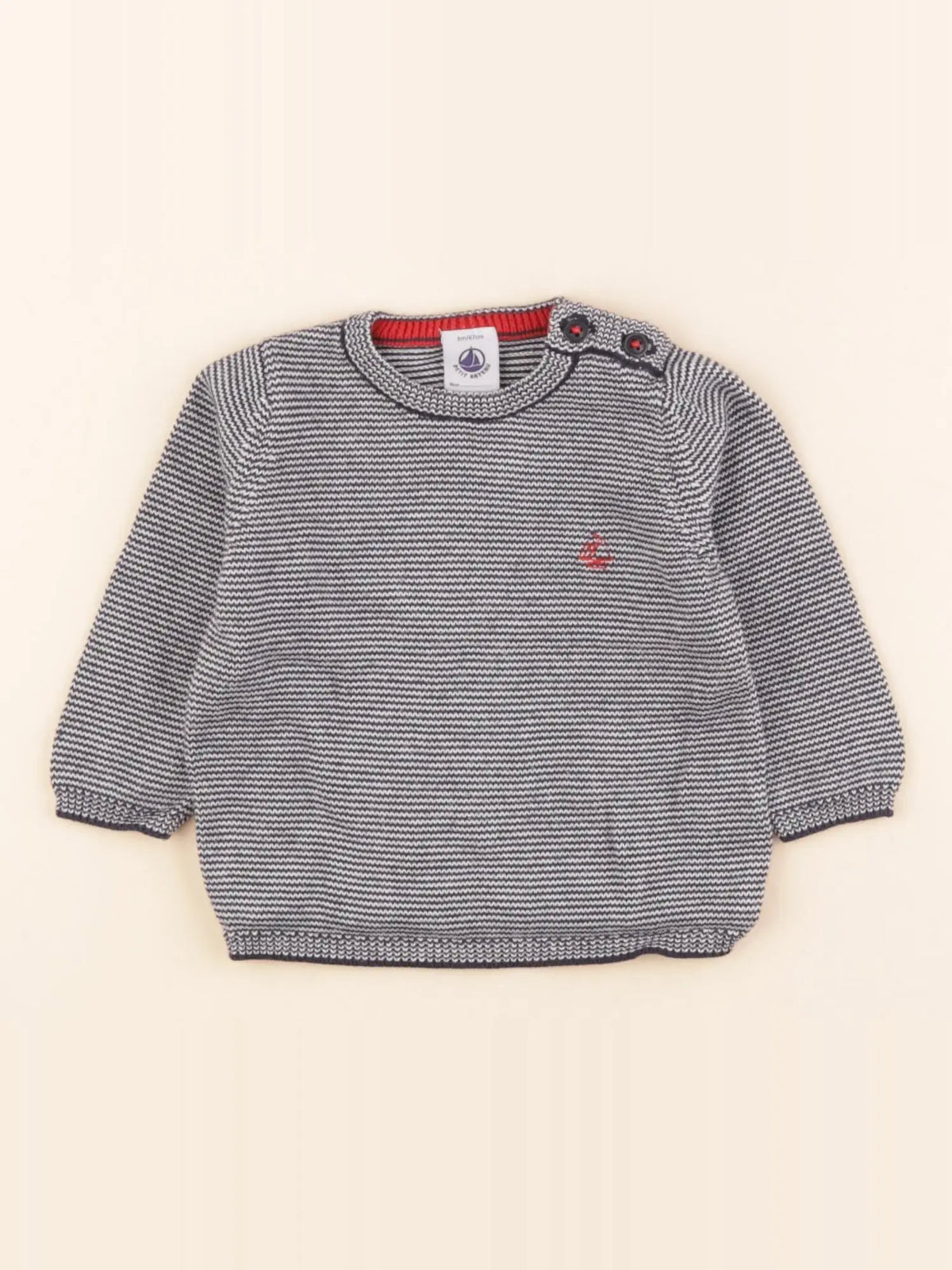 Petit Bateau - pull blanc, bleu - 6 mois