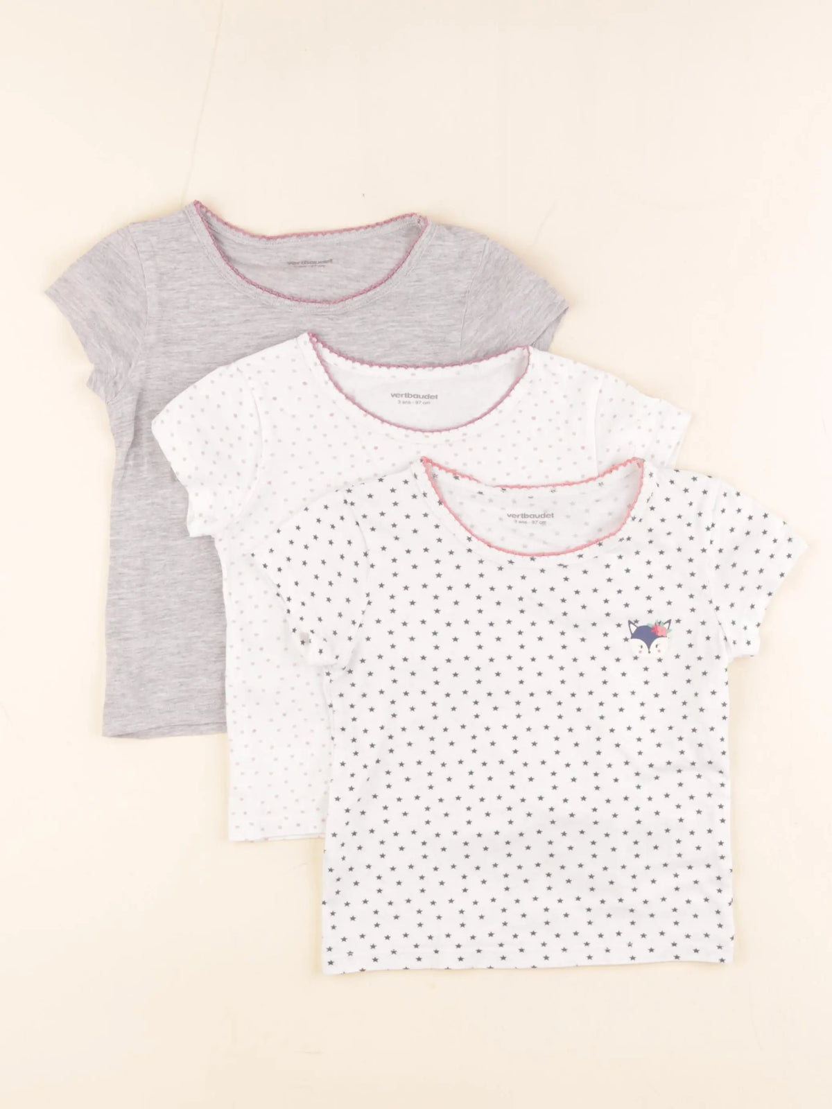 Vertbaudet - lot de 3 maillots de corps blanc, gris - 3 ans