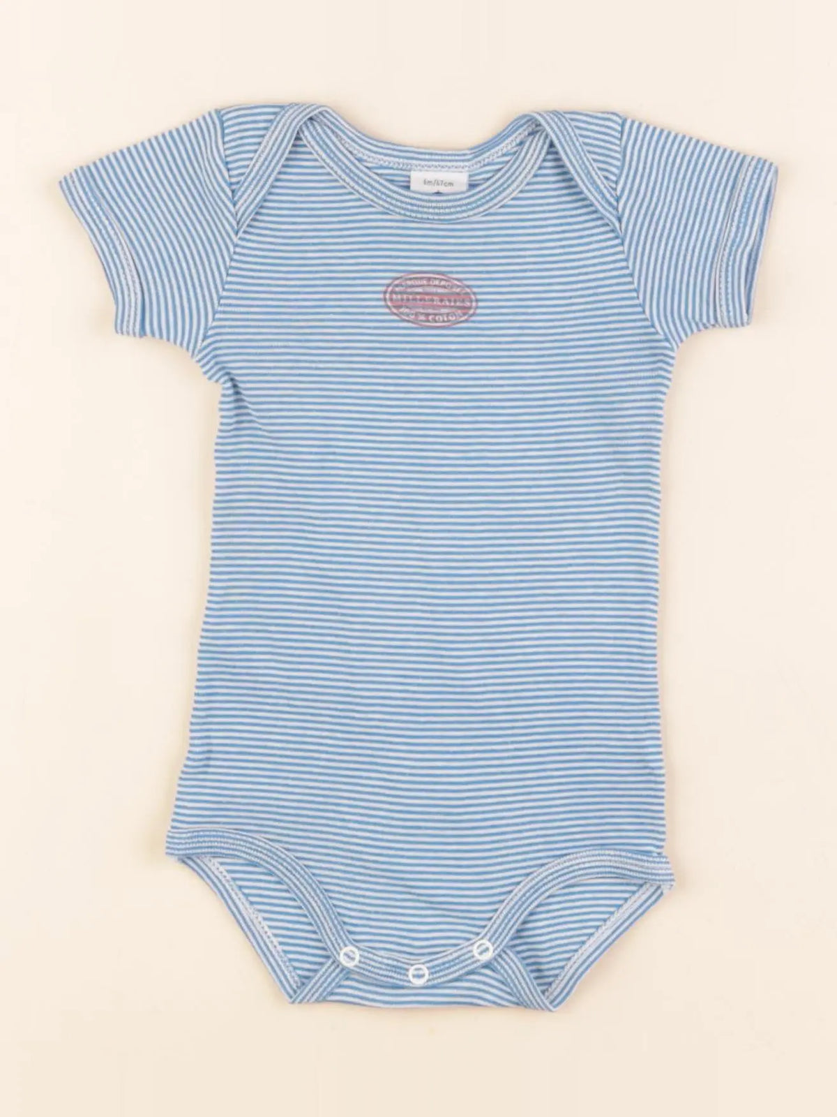 Petit Bateau - body blanc, bleu - 6 mois