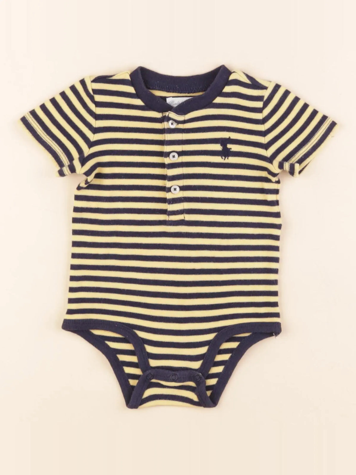 Ralph Lauren - body à col bleu, jaune - 6 mois