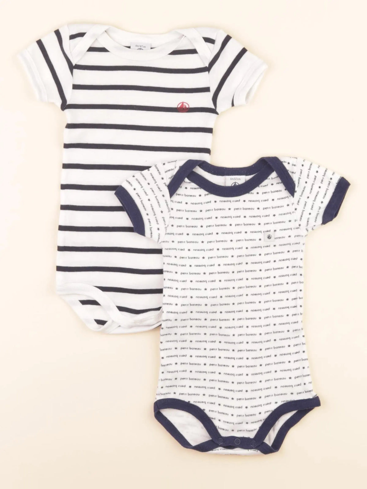 Lot de 2 bodies en coton bleu, blanc