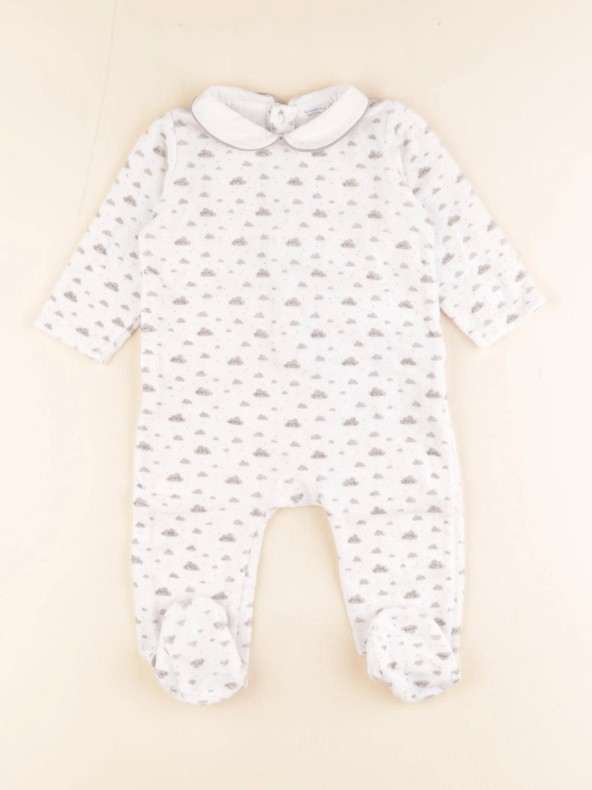 Boutchou - pyjama velours gris, blanc - 9 mois