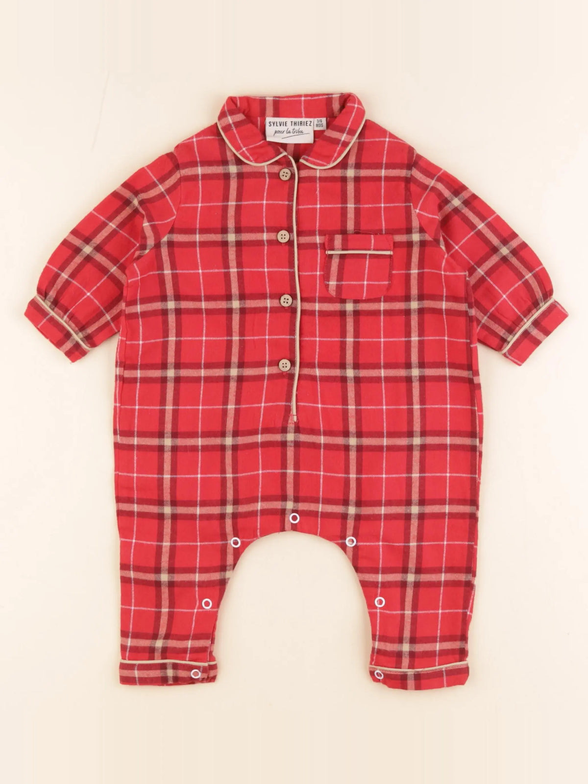 Sylvie Thiriez - pyjama coton rouge - 3/6 mois