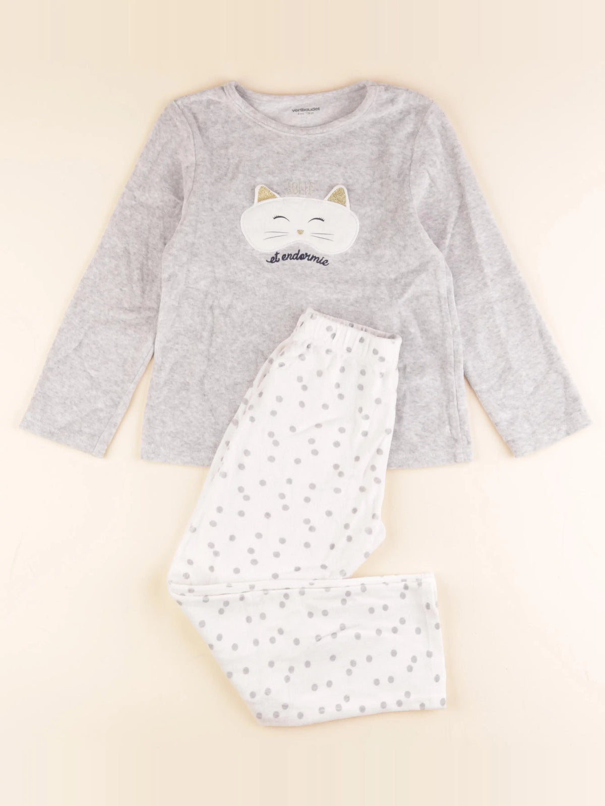 Vertbaudet - pyjama velours gris - 8 ans
