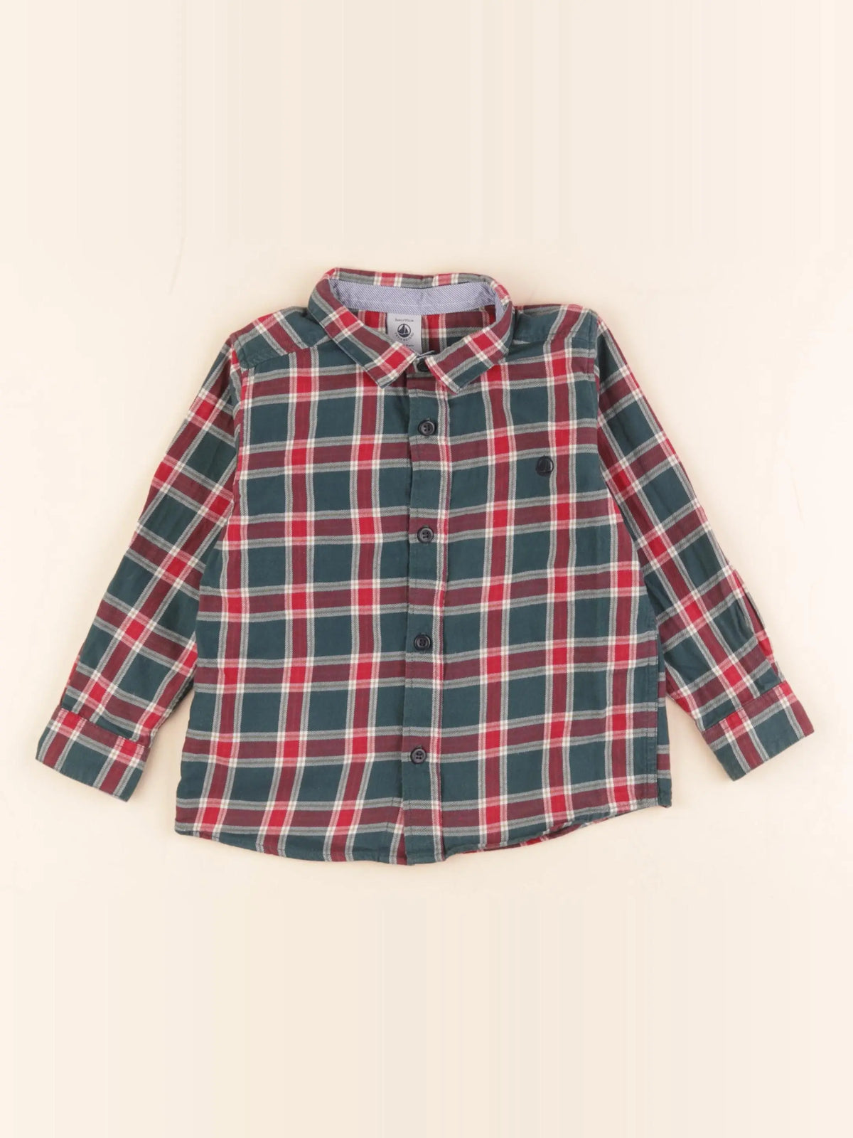 Petit Bateau - chemise vert, rouge - 3 ans