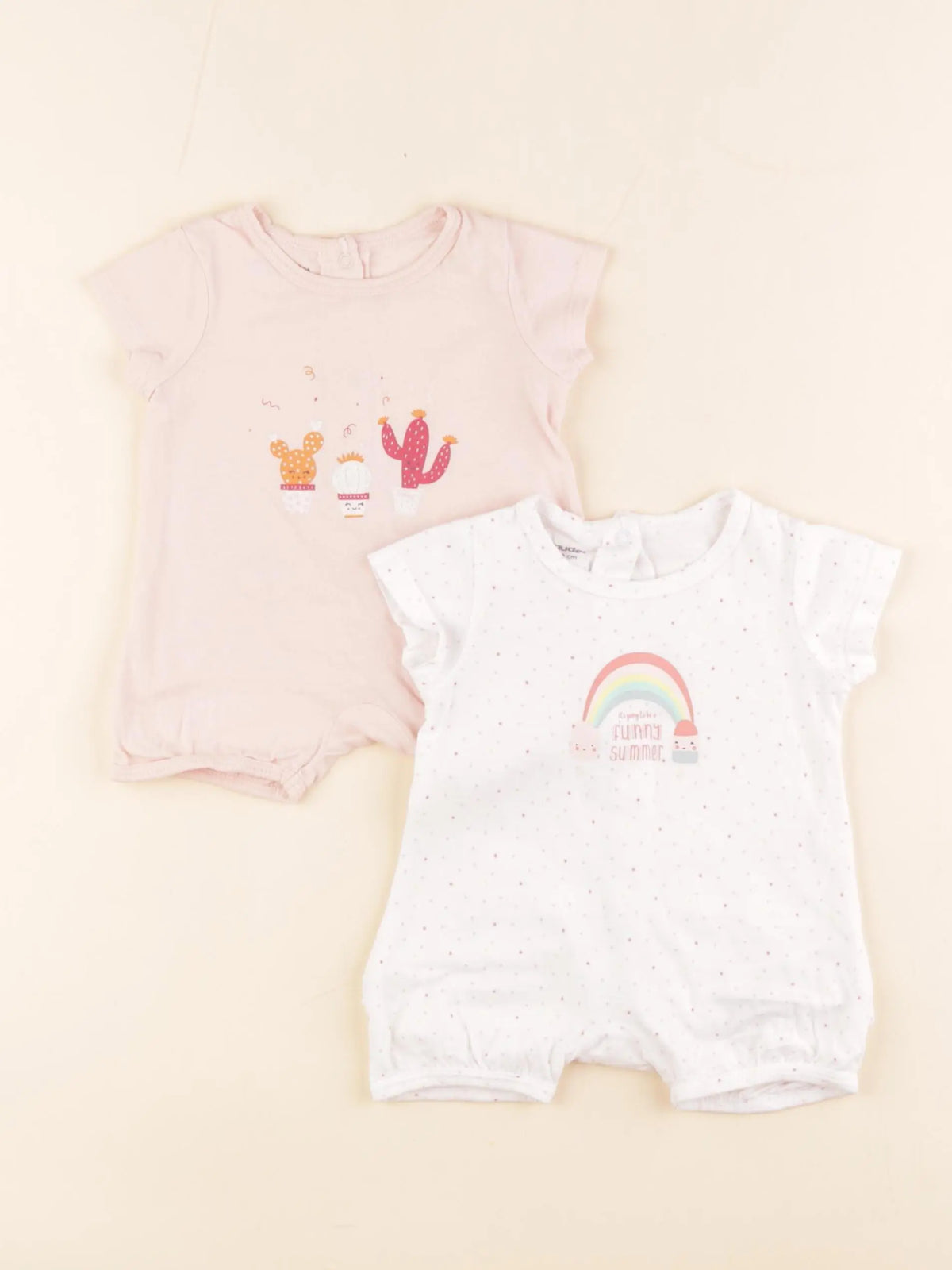 Vertbaudet - lot de 2 pyjamas coton blanc, rose - 1 mois