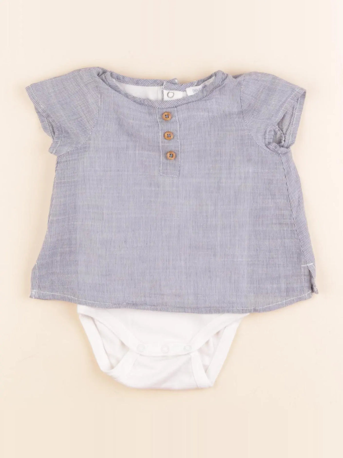 Boutchou - body tee-shirt blanc, bleu - 3 mois