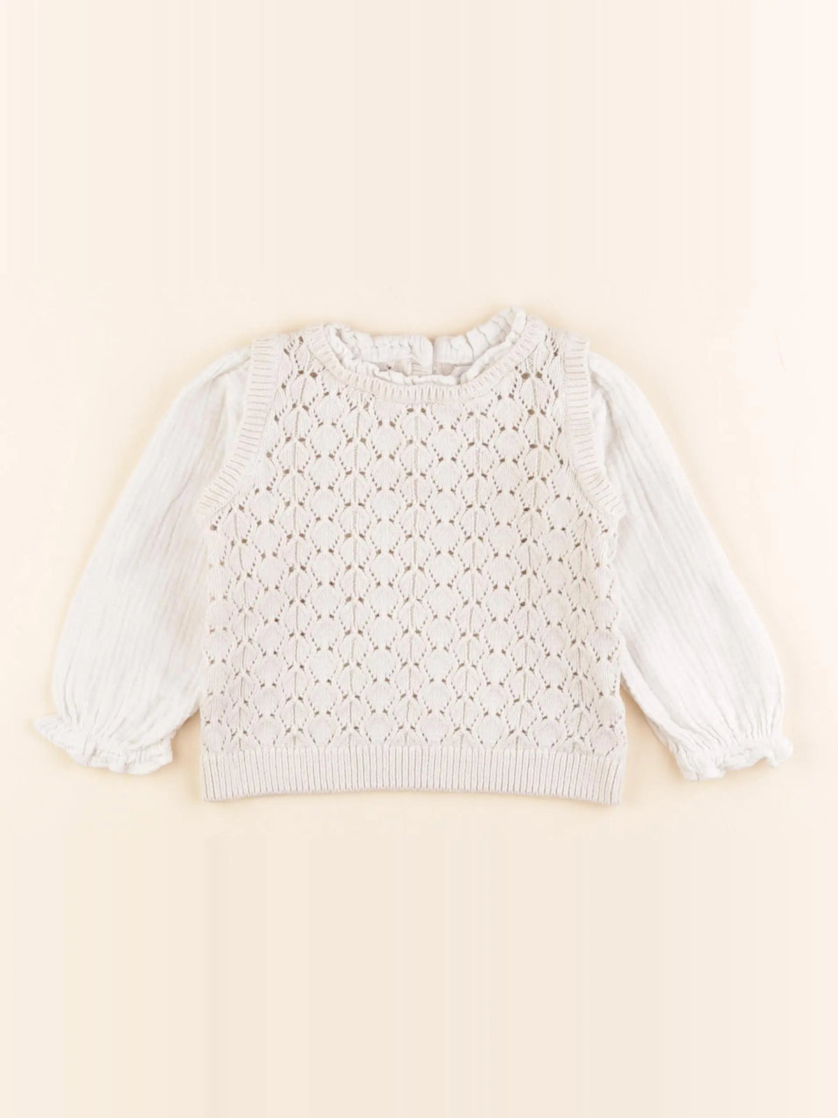 Vertbaudet - pull beige, blanc - 12 mois