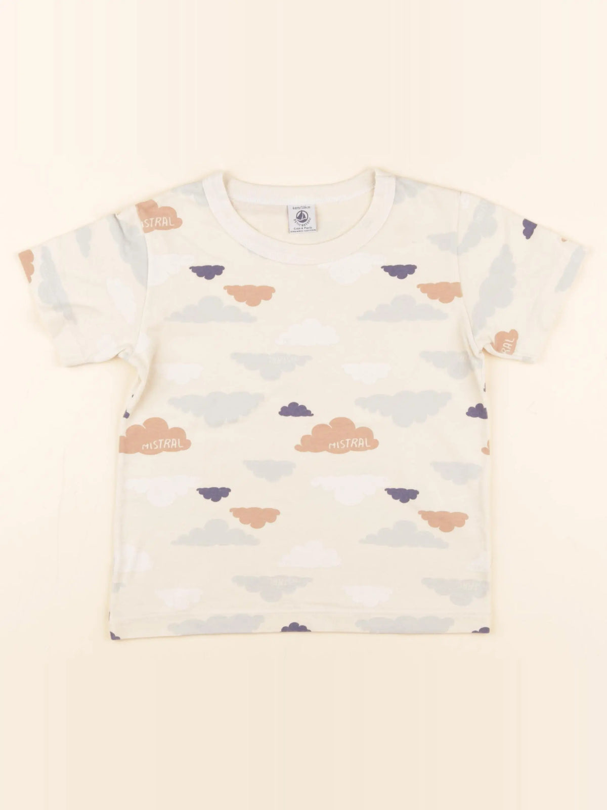 Tee-shirt beige, bleu