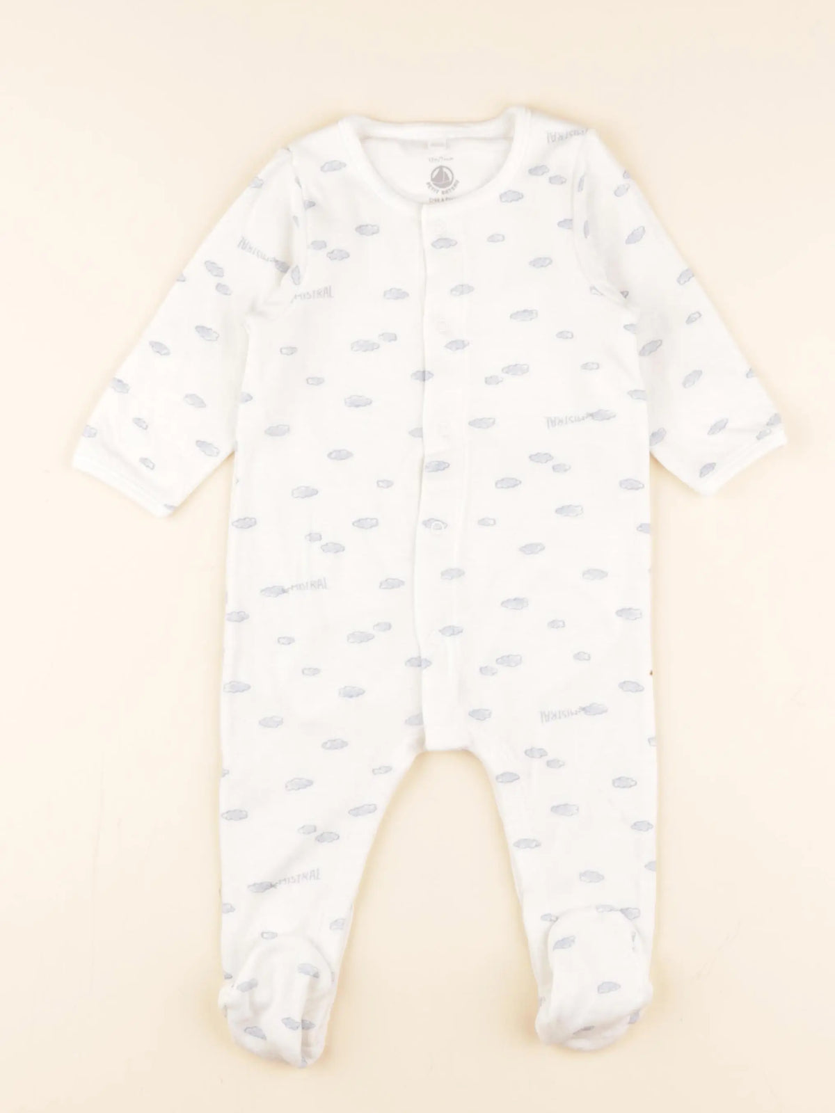 Pyjama coton blanc, bleu