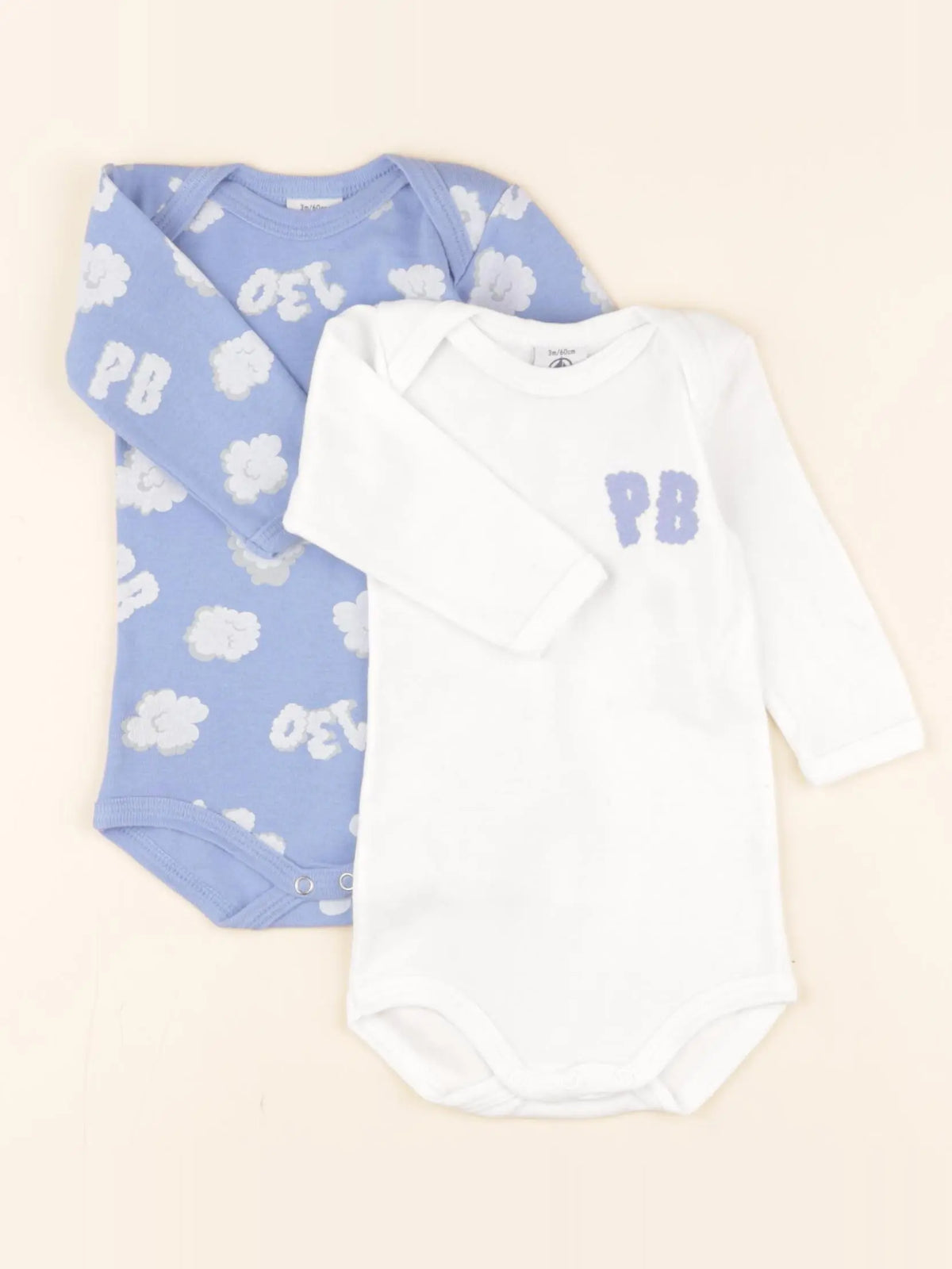 Lot de 2 bodies en coton blanc, bleu