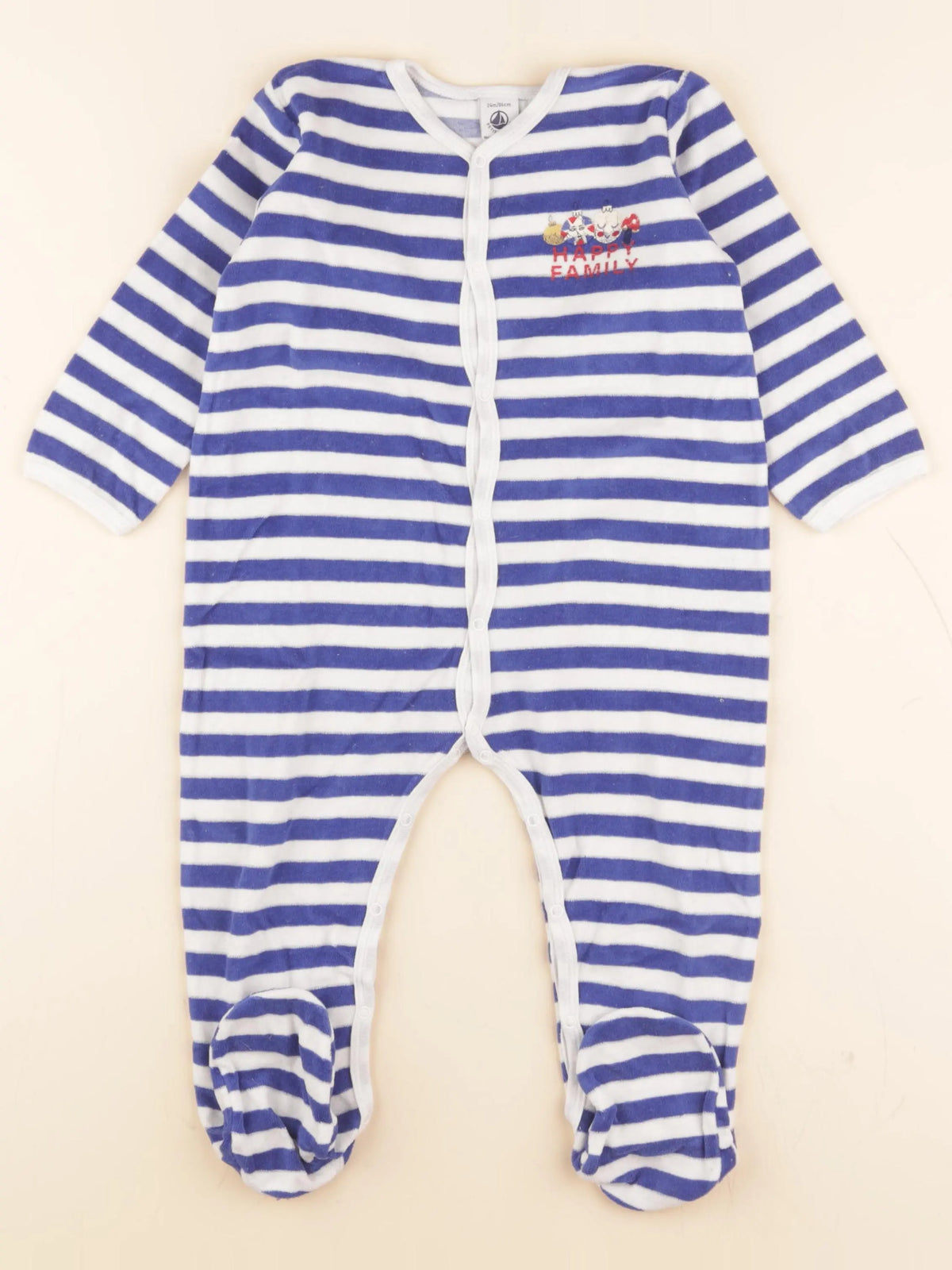 Pyjama velours bleu, blanc