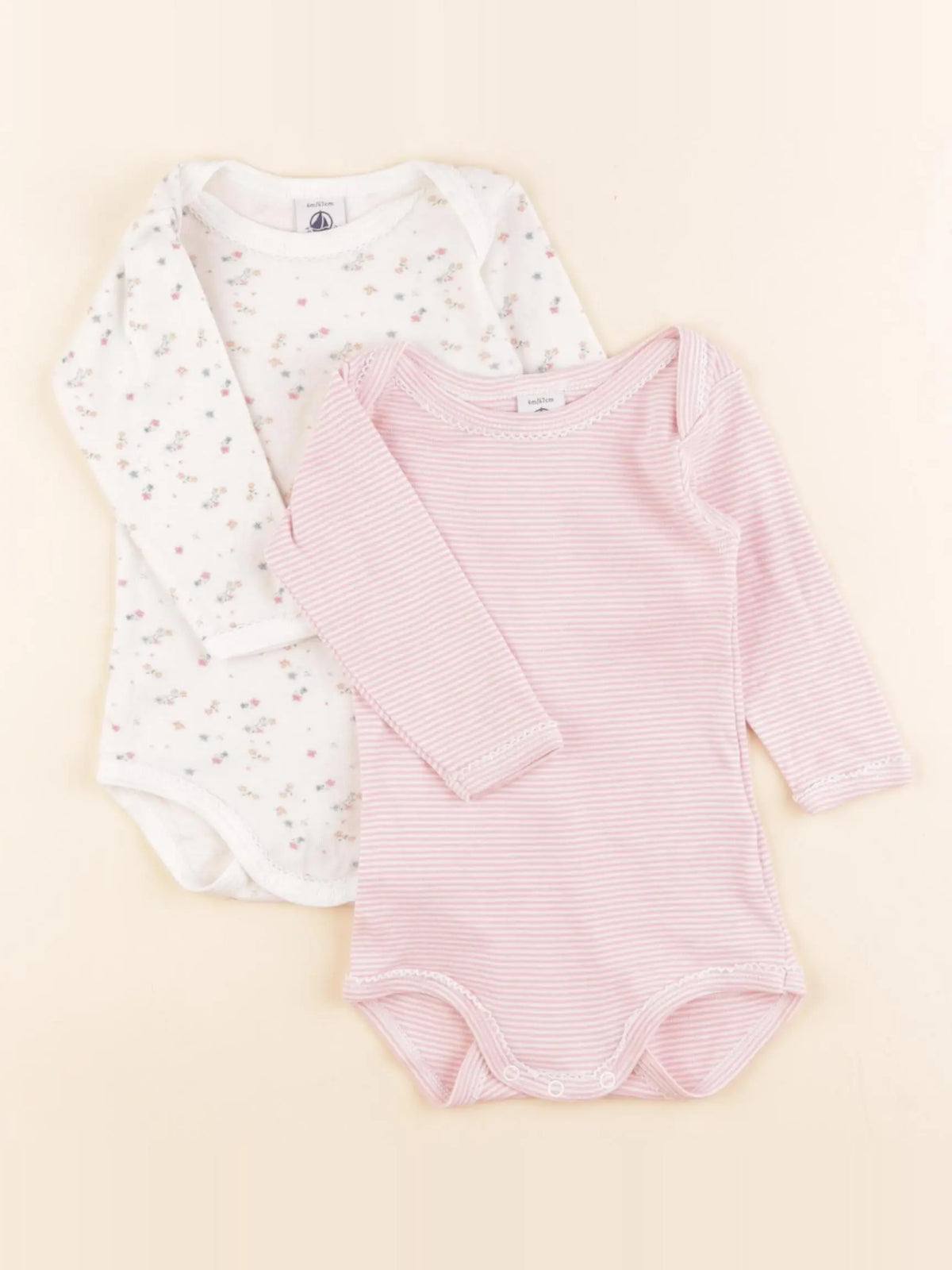 Petit Bateau - lot de 2 bodies en coton rose - 6 mois