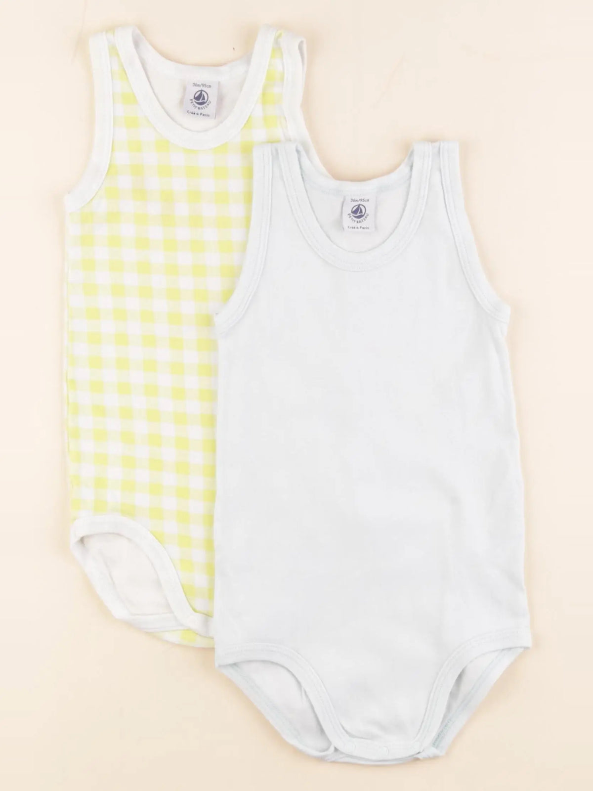 Petit Bateau - lot de 2 bodies en coton bleu, jaune - 36 mois
