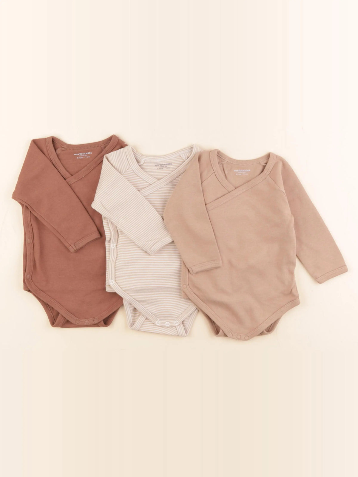 Vertbaudet - lot de 3 bodies en coton marron - 9 mois