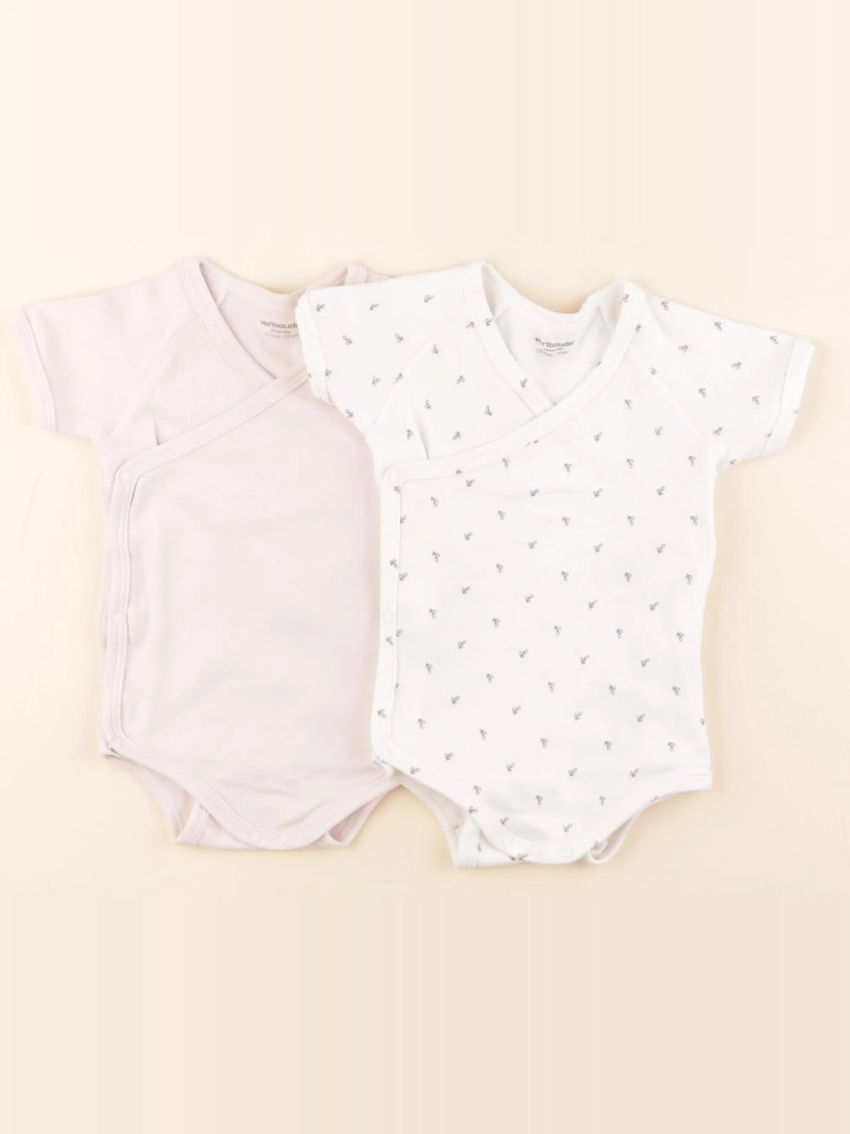 Vertbaudet - lot de 2 bodies en coton blanc, rose - 12 mois