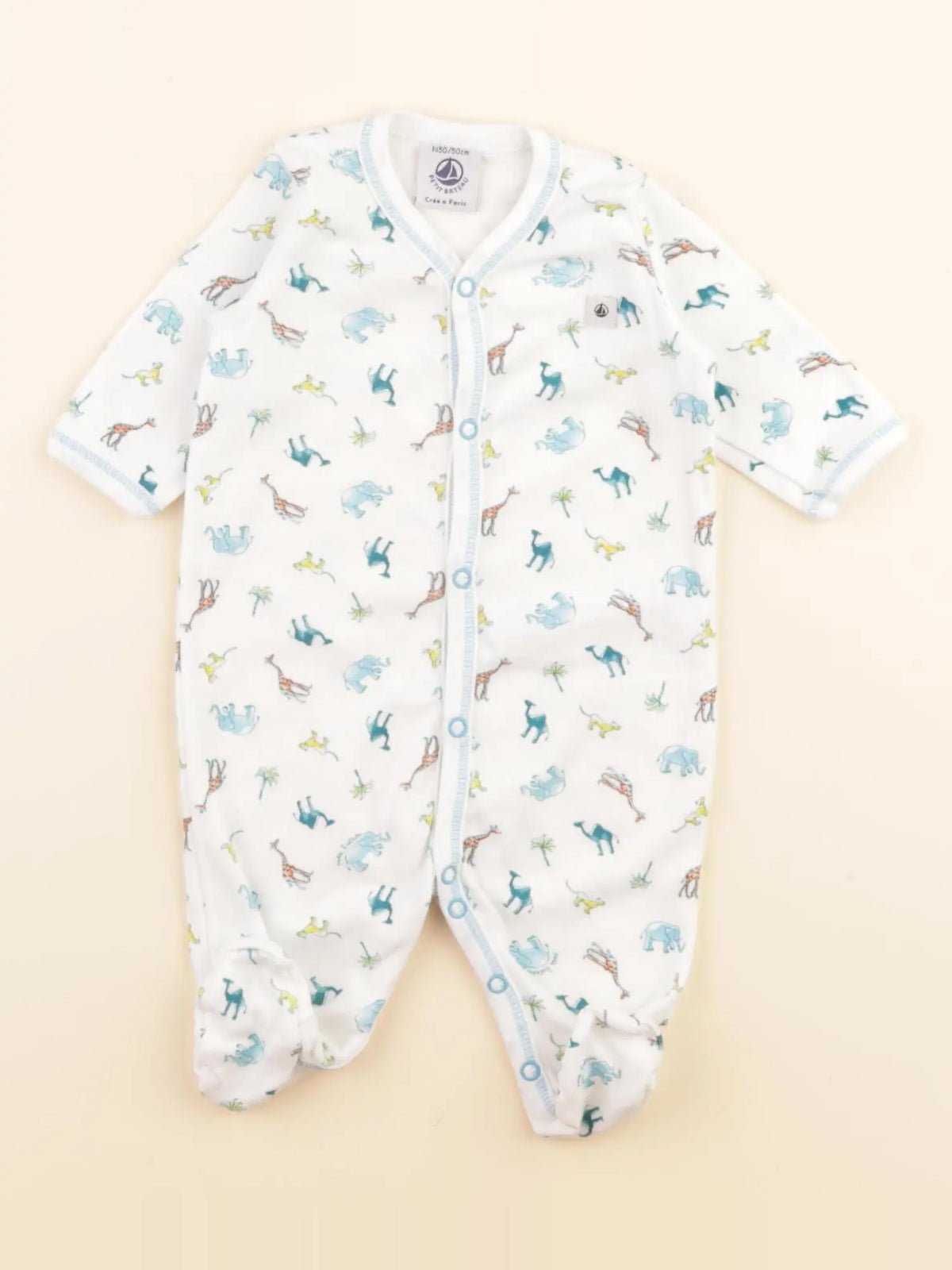 Pyjama coton blanc, bleu