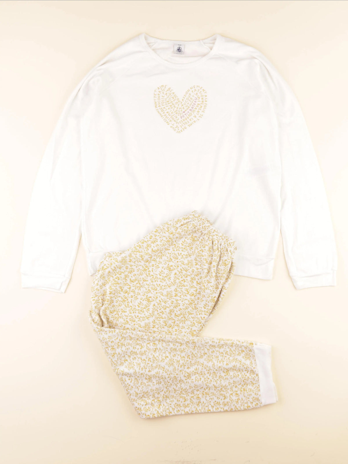 Pyjama velours jaune, blanc