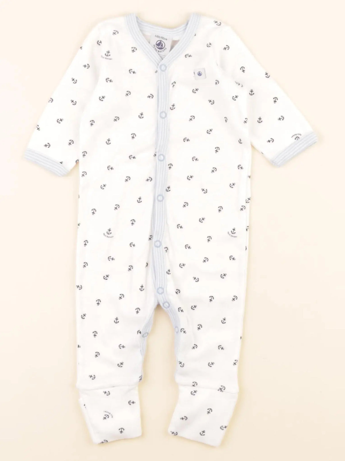 Pyjama coton blanc, bleu