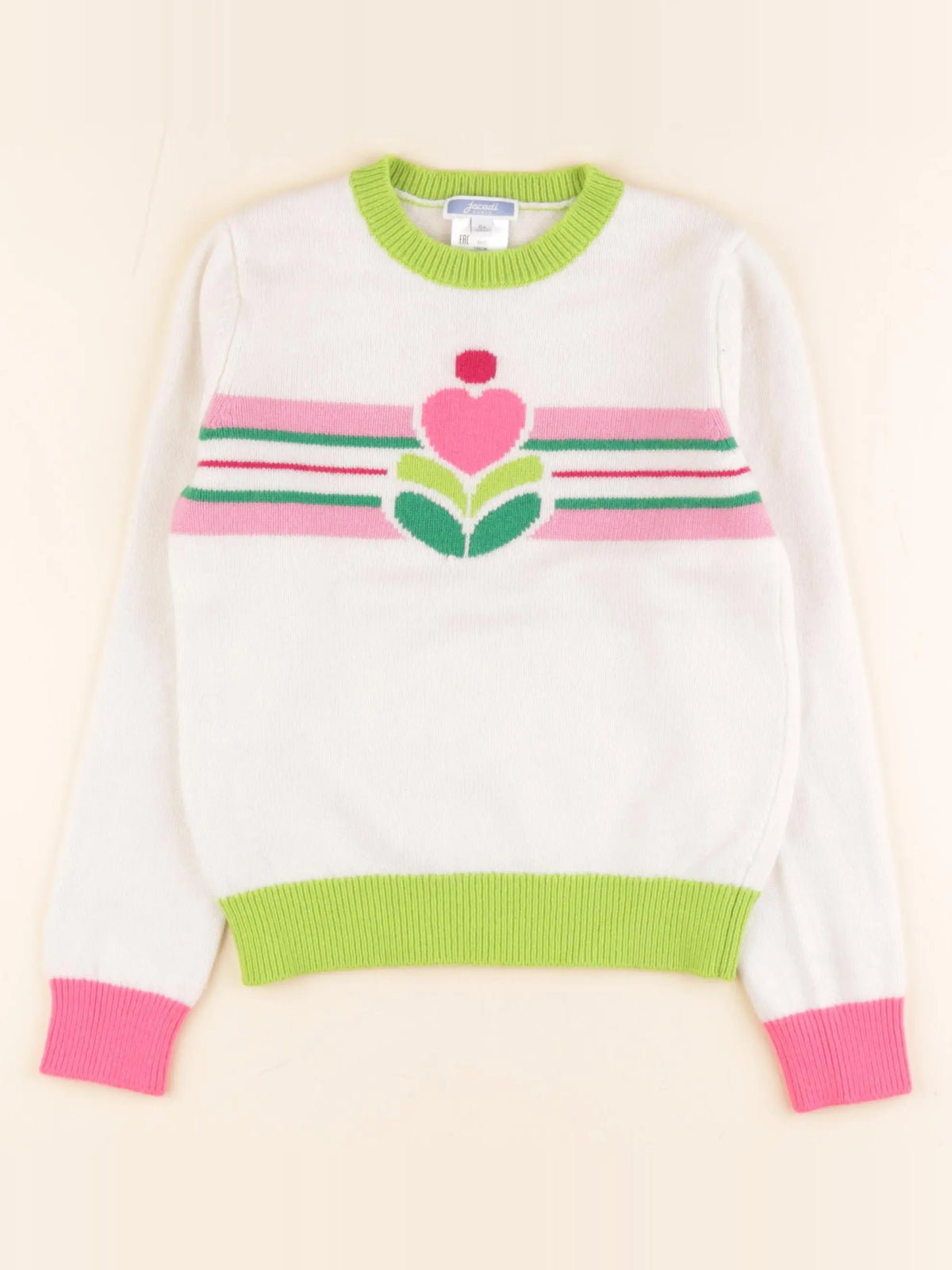 Jacadi - pull blanc, rose - 8 ans