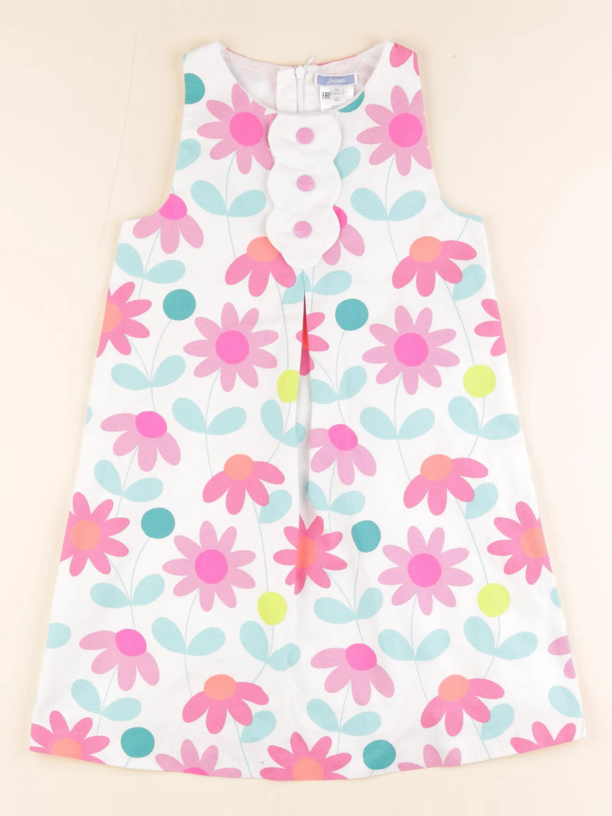 Jacadi - robe blanc, rose - 8 ans