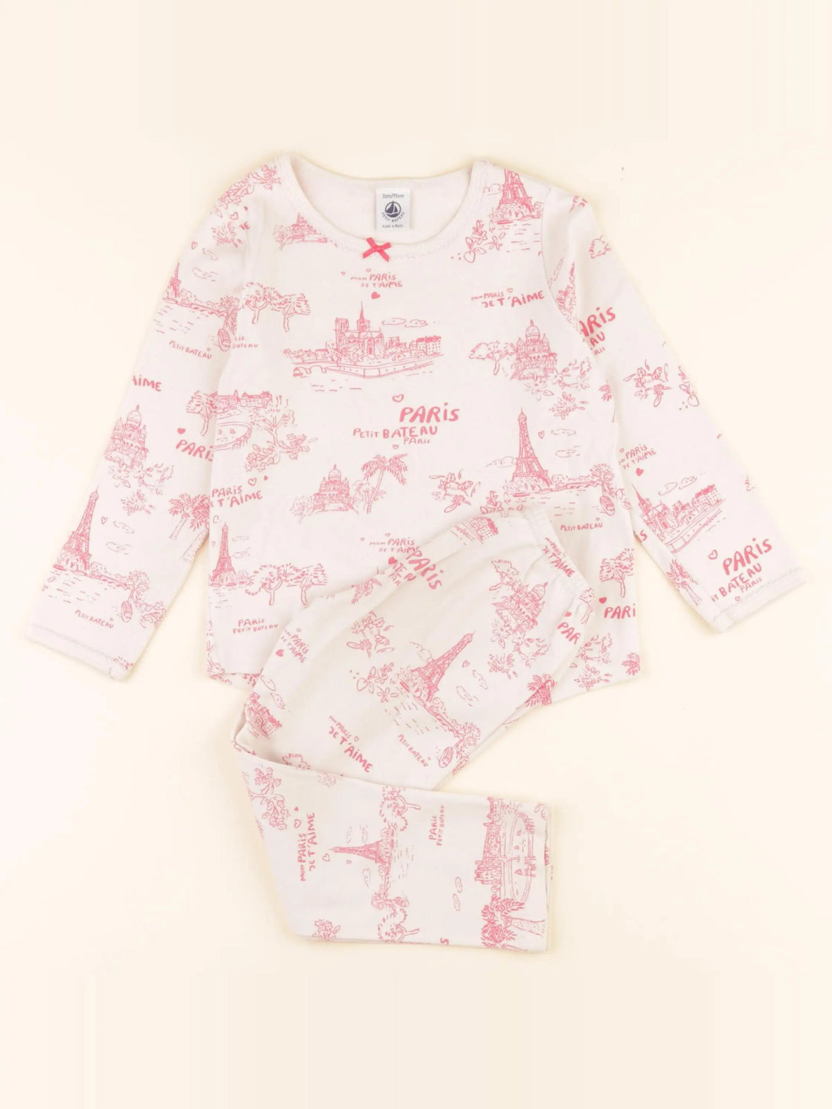 Pyjama coton beige, rose