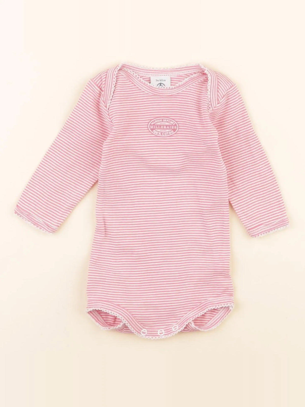 Petit Bateau - body blanc, rose - 3 mois
