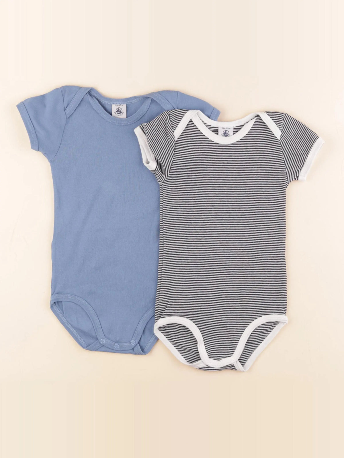 Petit Bateau - lot de 2 bodies en coton bleu - 36 mois