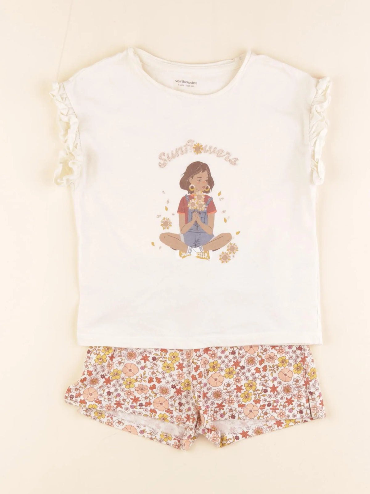 Vertbaudet - pyjama coton rose, beige, or - 4 ans