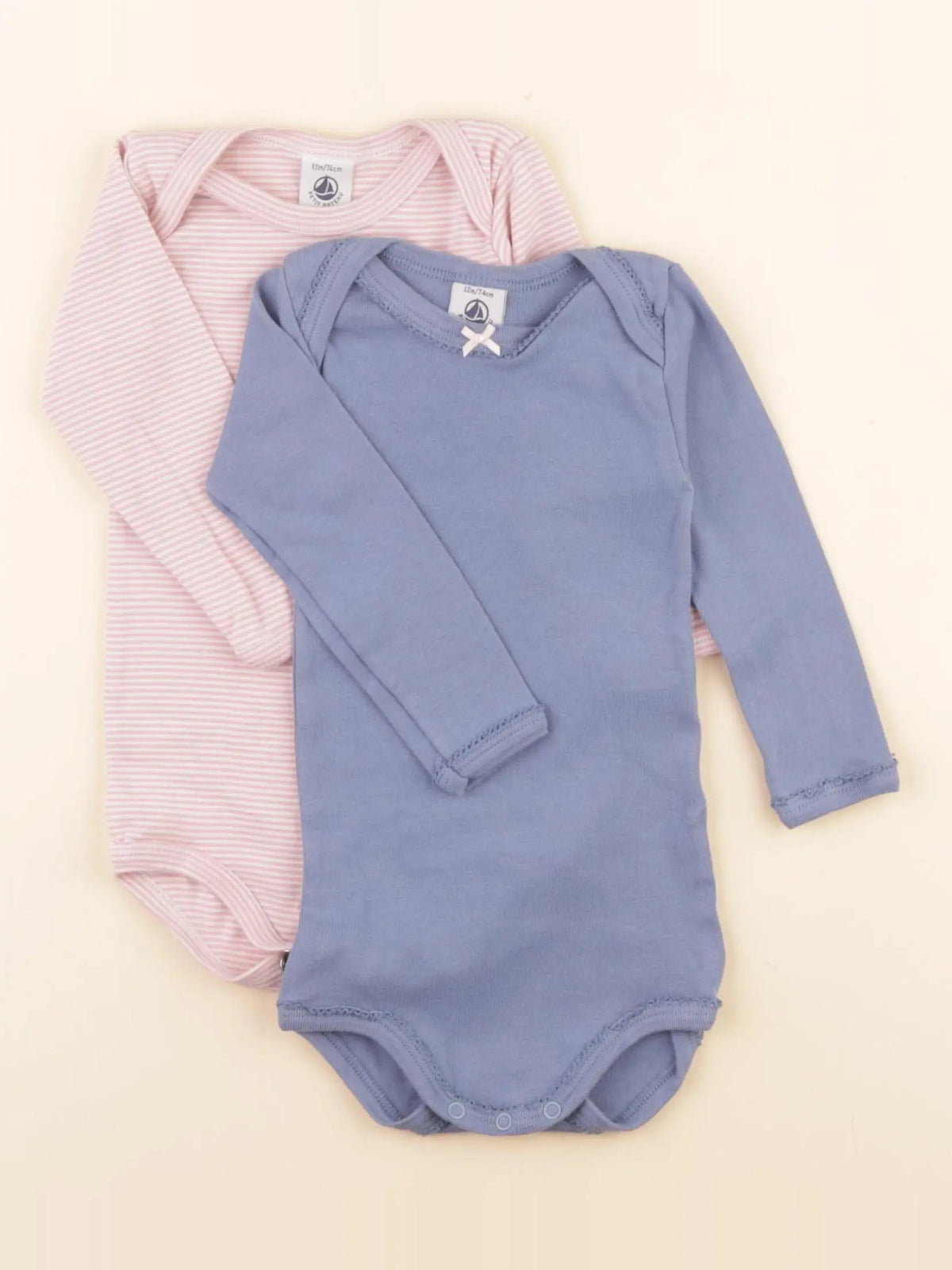 Petit Bateau - lot de 2 bodies en coton bleu, rose - 12 mois