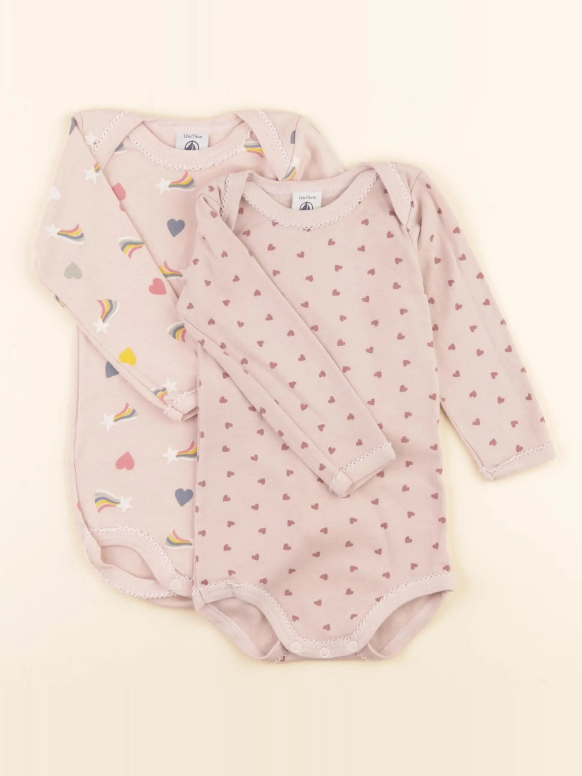 Petit Bateau - lot de 2 bodies en coton rose - 12 mois
