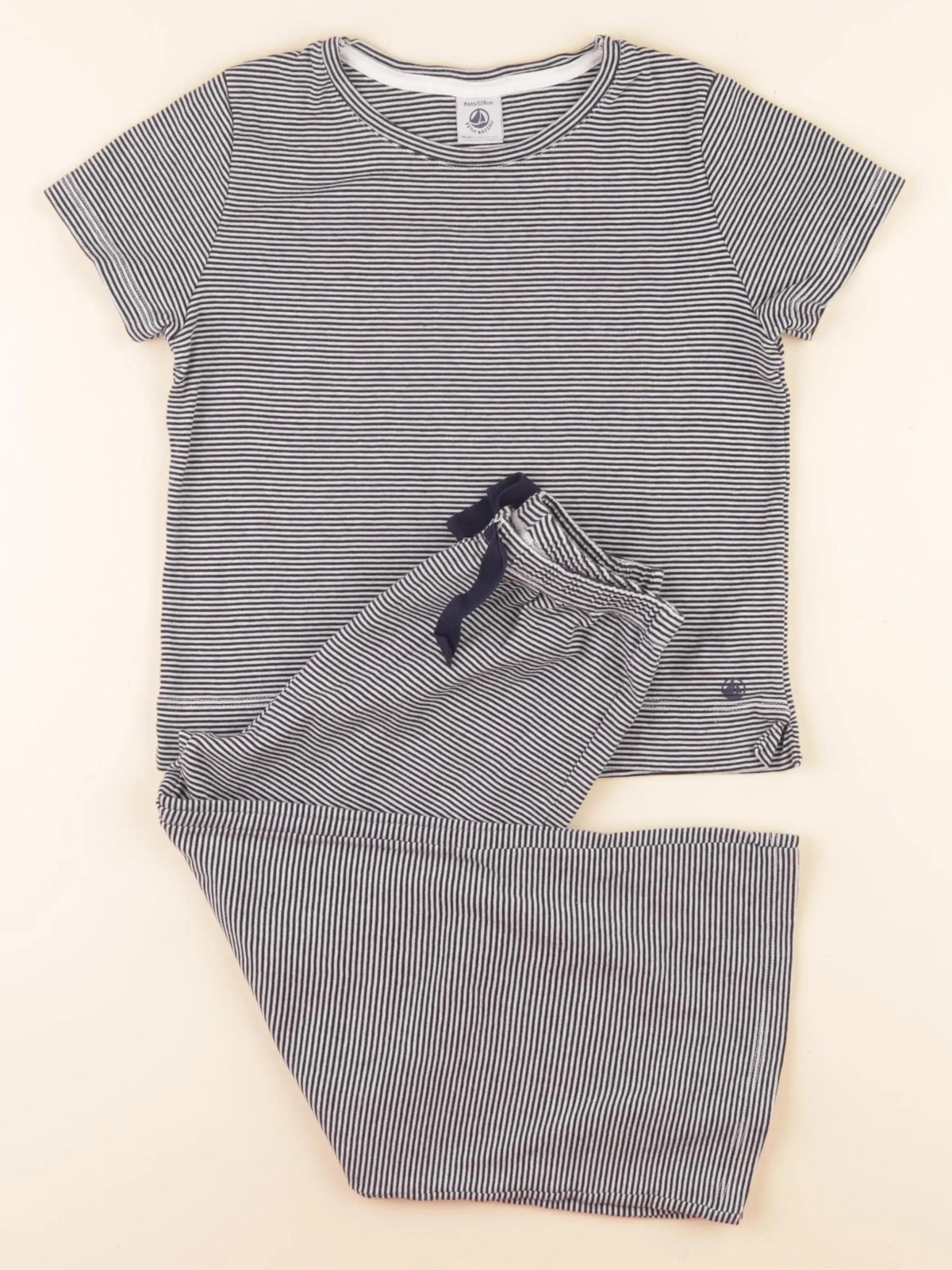 Pyjama coton blanc, bleu