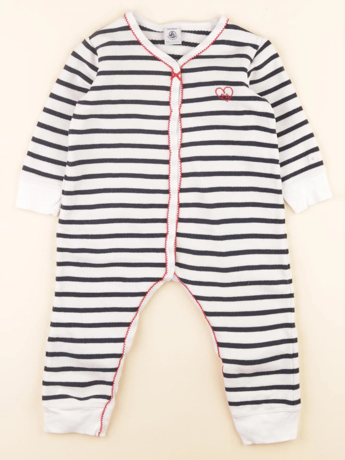 Petit Bateau - pyjama coton blanc, bleu - 2 ans