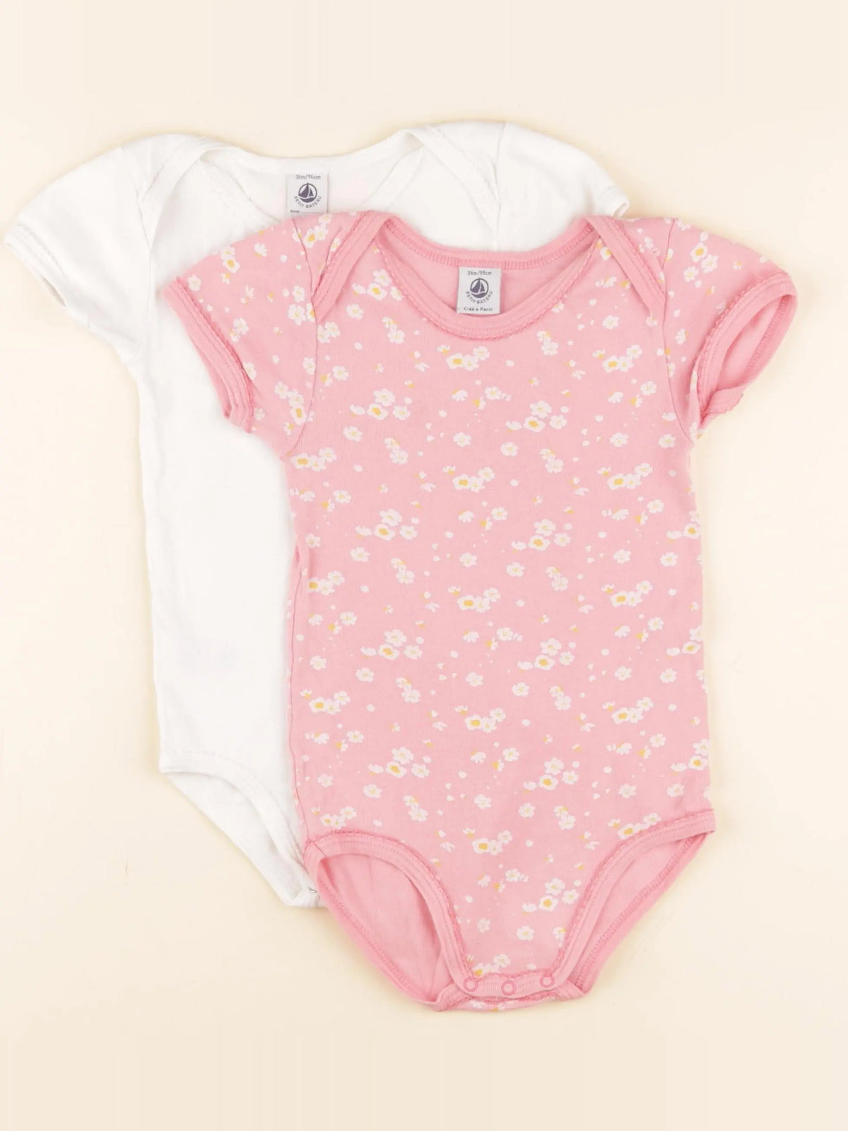 Lot de 2 bodies en coton rose, blanc