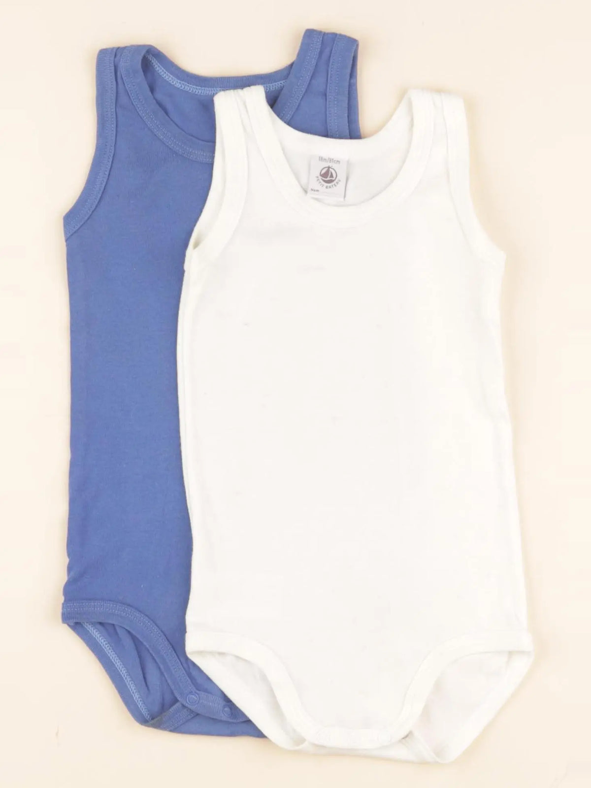 Lot de 2 bodies en coton beige, bleu