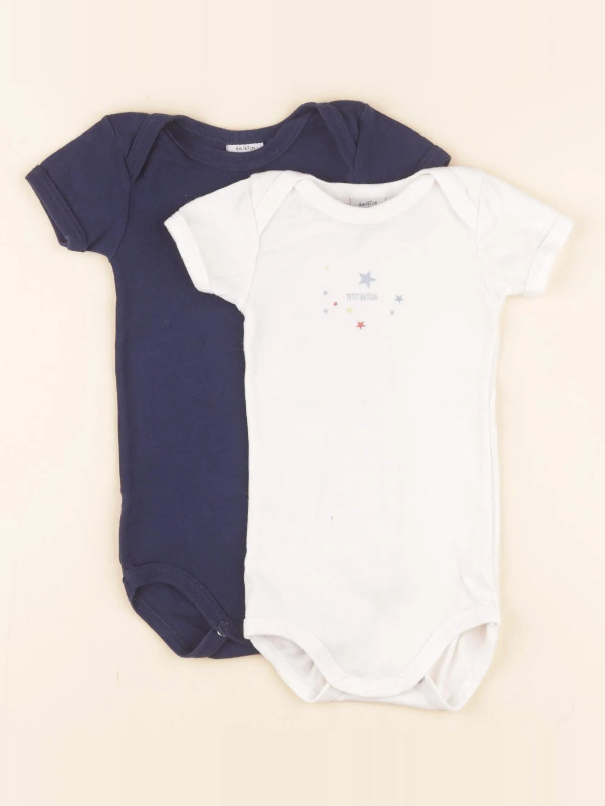 Lot de 2 bodies en coton bleu, blanc
