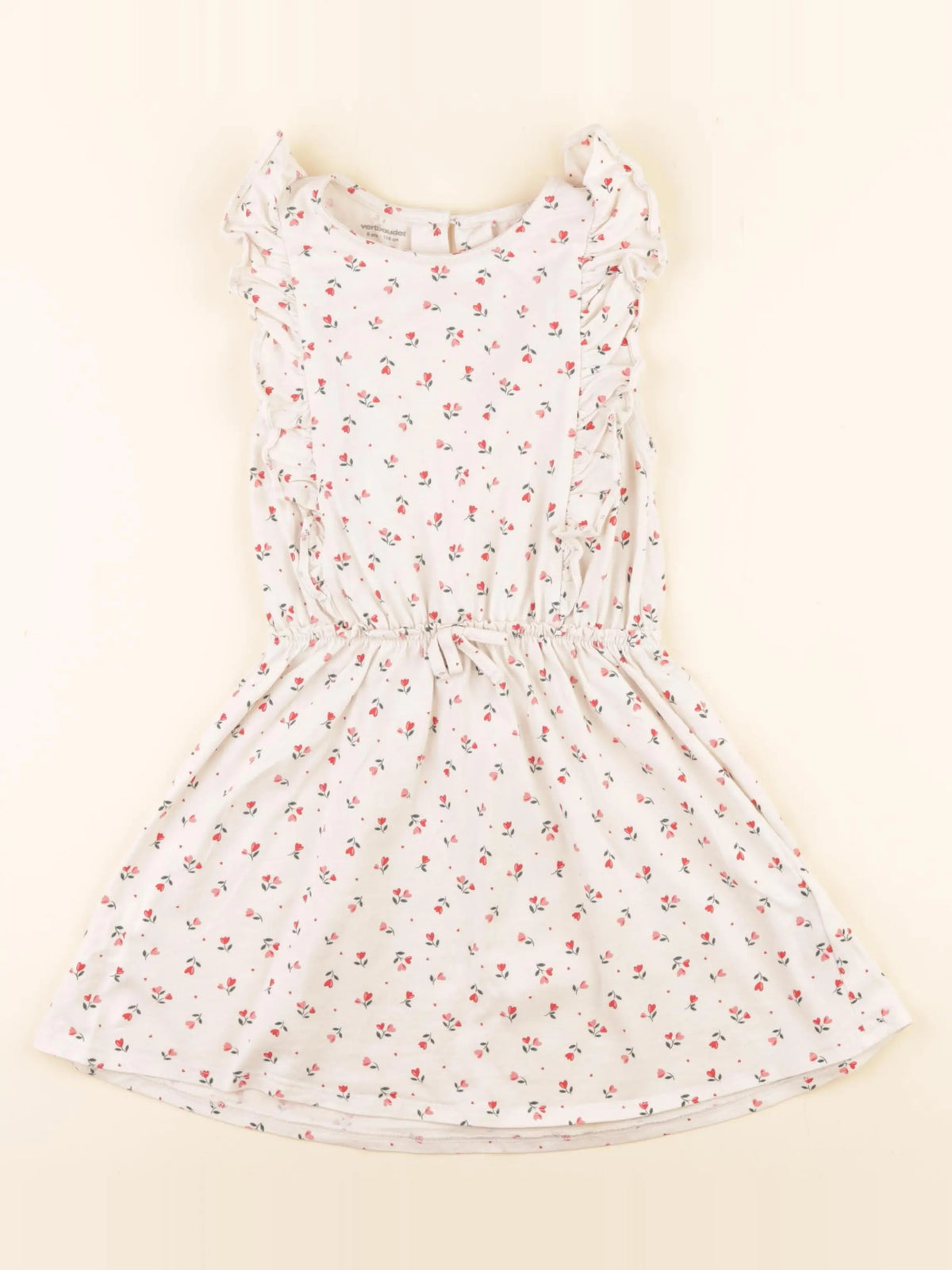 Vertbaudet - robe beige, rouge - 6 ans