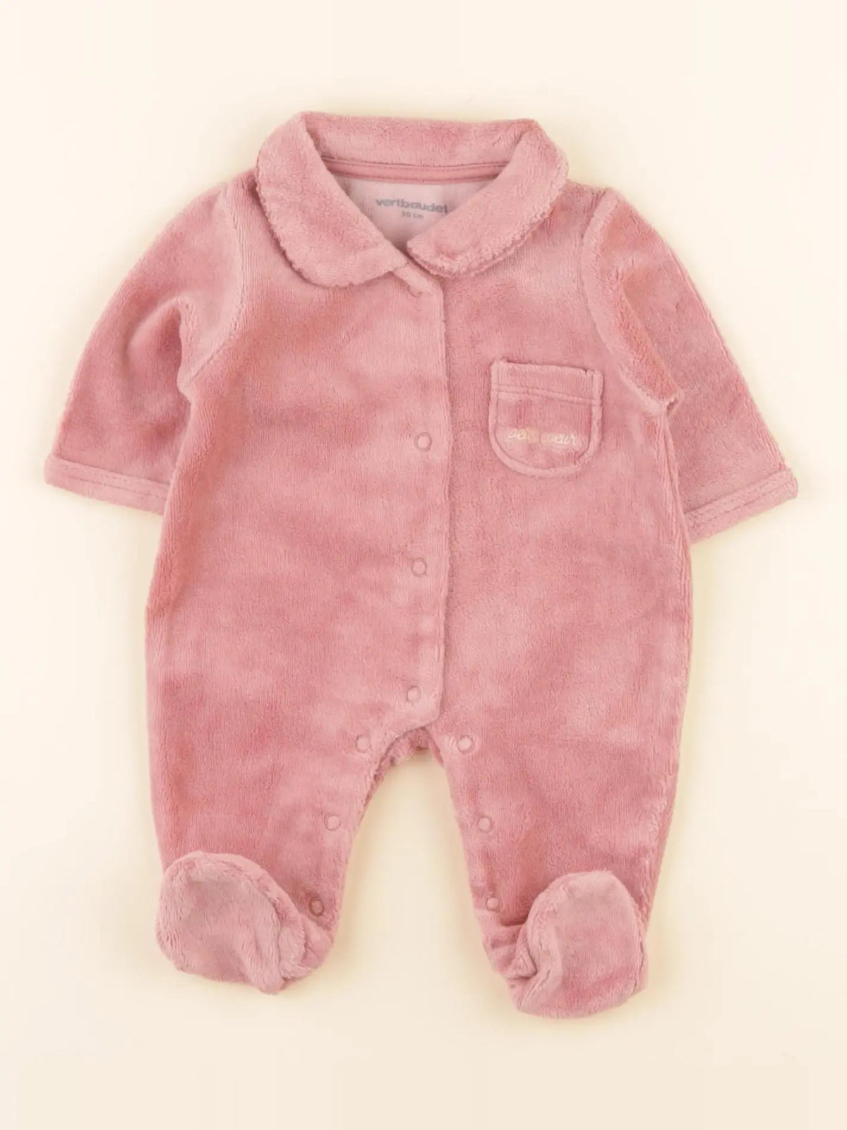 Vertbaudet - pyjama velours rose - 0 mois