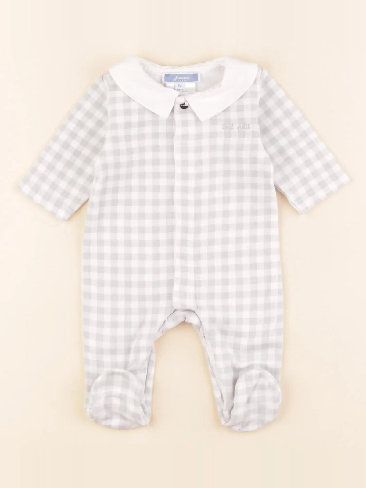 Jacadi - pyjama coton gris, blanc - 1 mois
