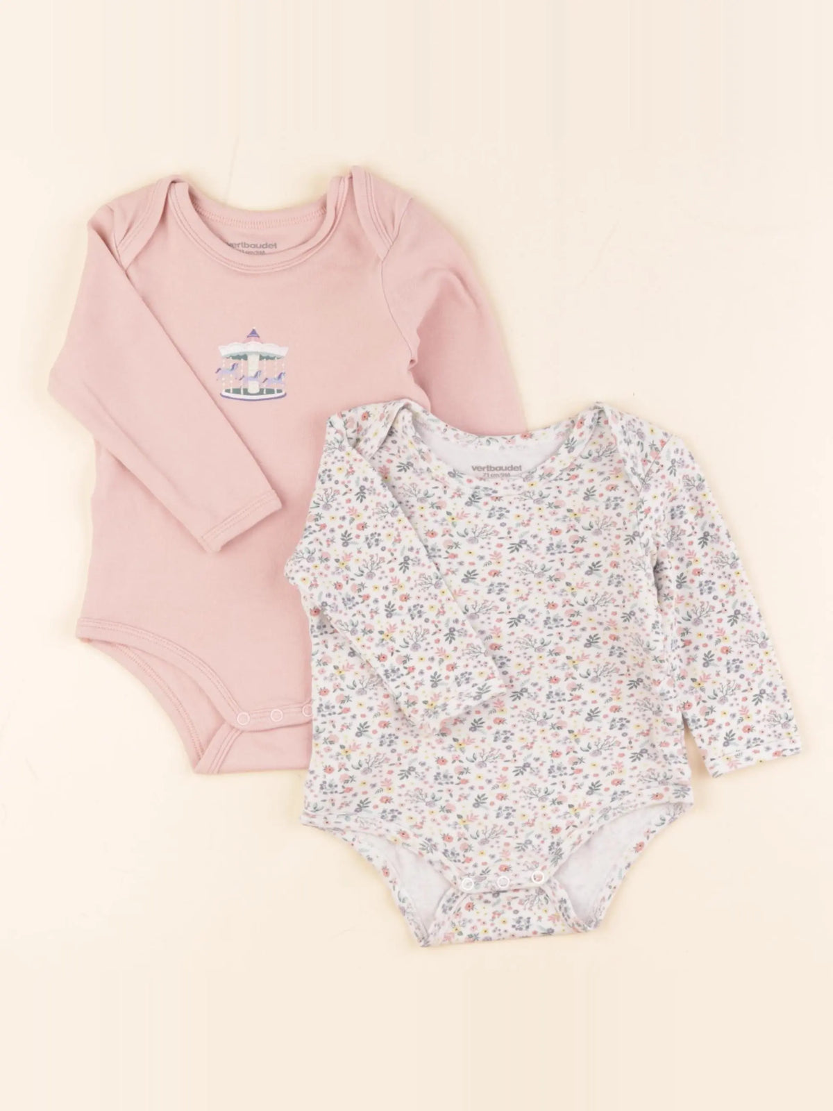 Vertbaudet - lot de 2 bodies en coton multicolore - 9 mois