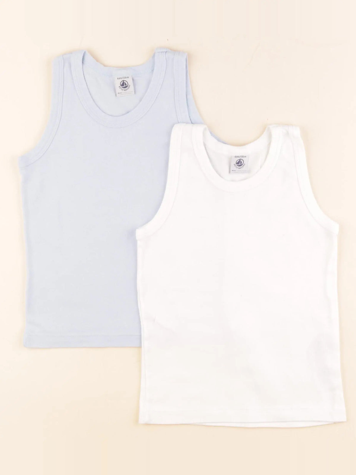 Petit Bateau - lot de 2 maillots de corps bleu, blanc - 6 ans