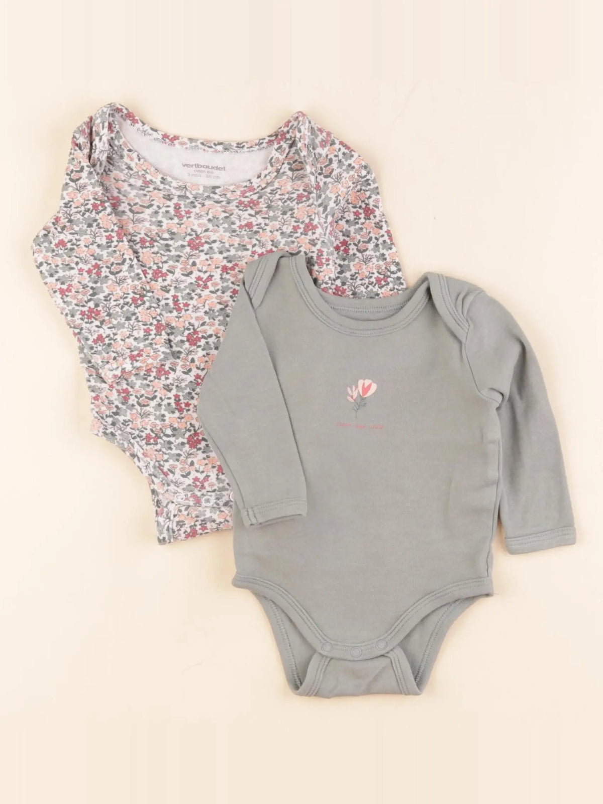 Vertbaudet - lot de 2 bodies en coton vert, multicolore - 3 mois