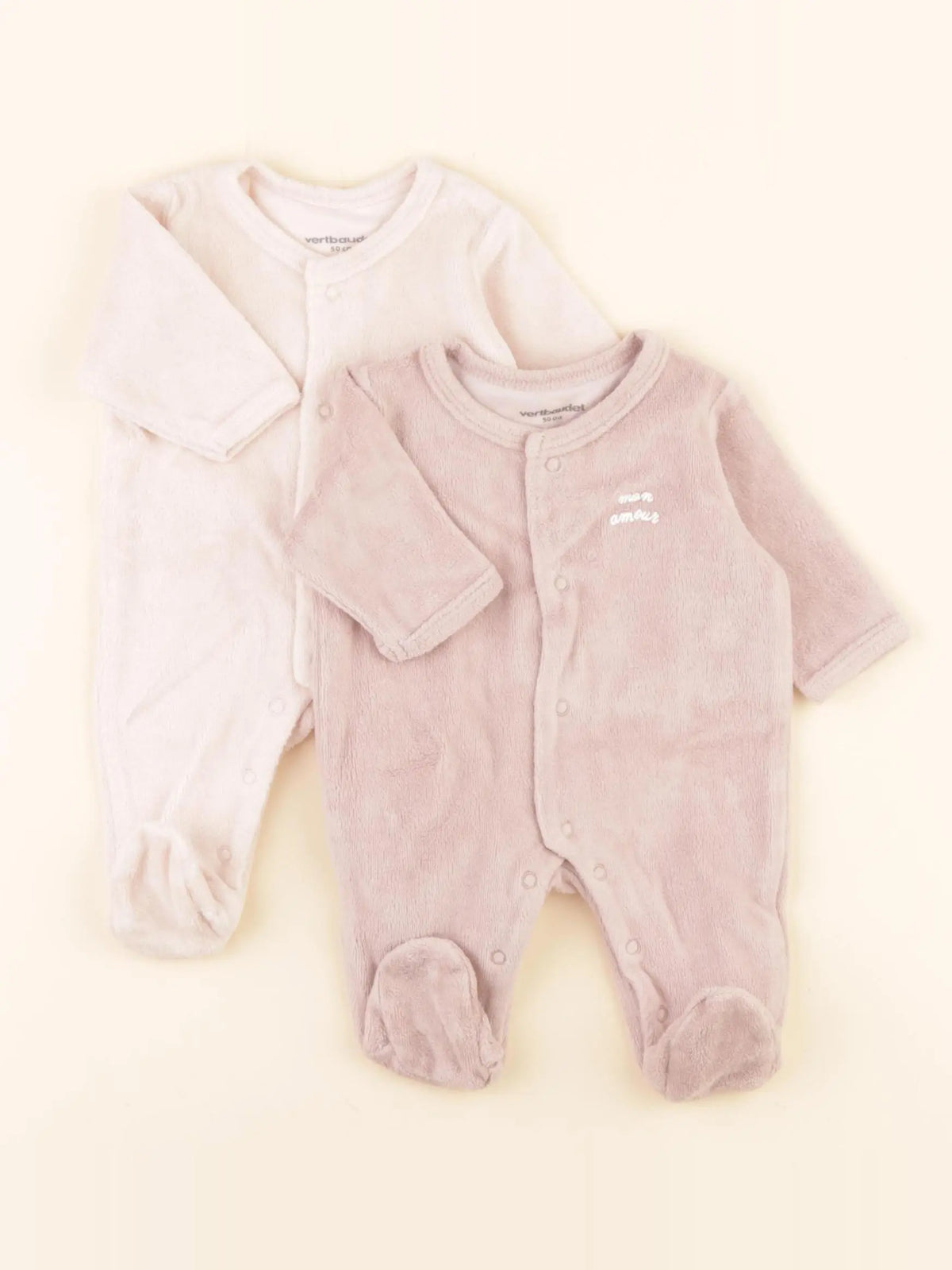 Vertbaudet - lot de 2 pyjamas velours rose - 0 mois