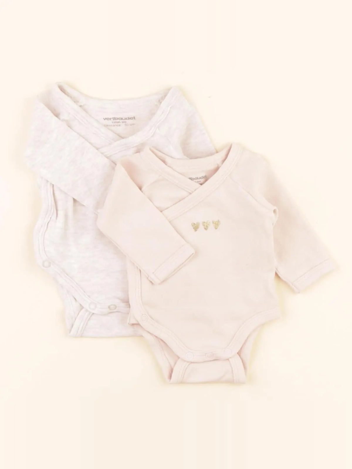 Vertbaudet - lot de 2 bodies en coton rose - 0 mois