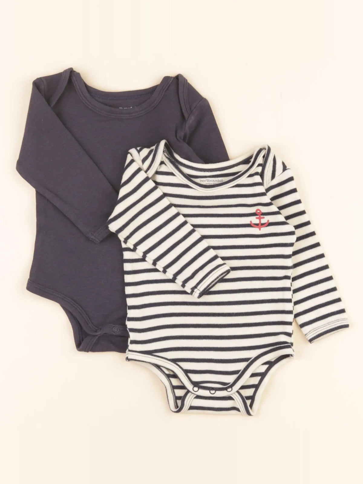 Vertbaudet - lot de 2 bodies en coton bleu - 6 mois