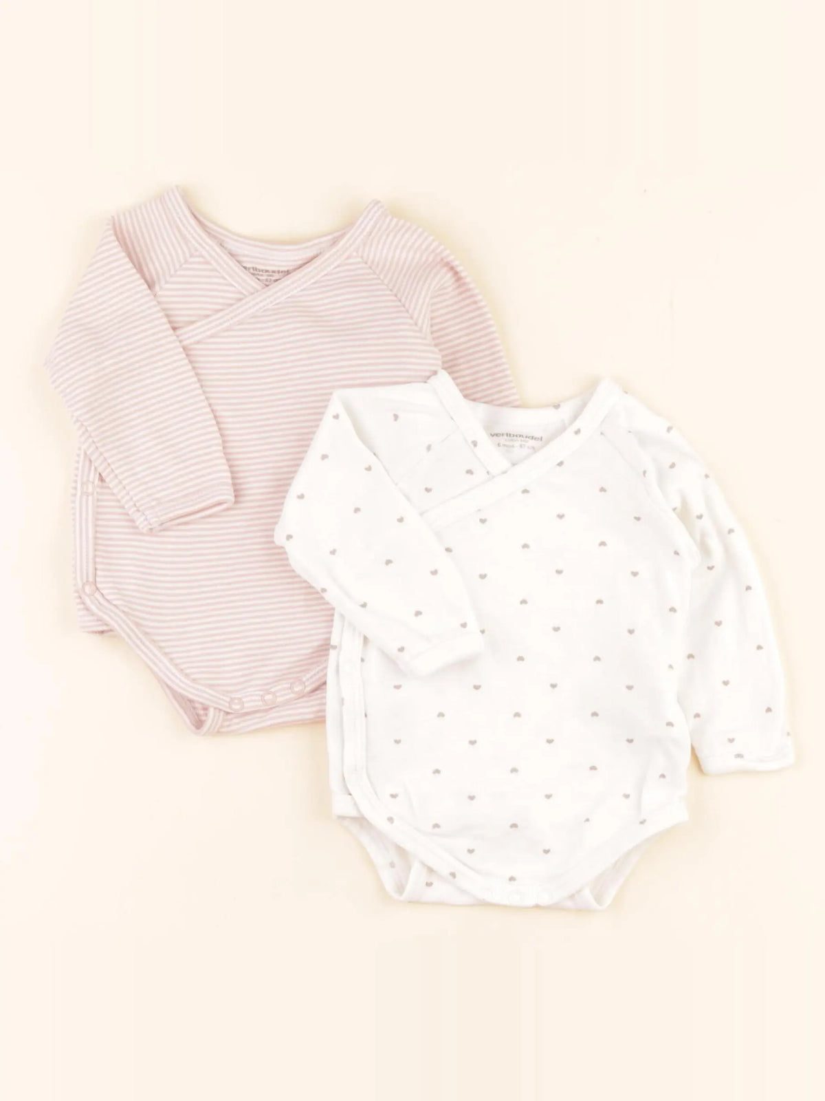 Vertbaudet - lot de 2 bodies en coton blanc, rose - 6 mois