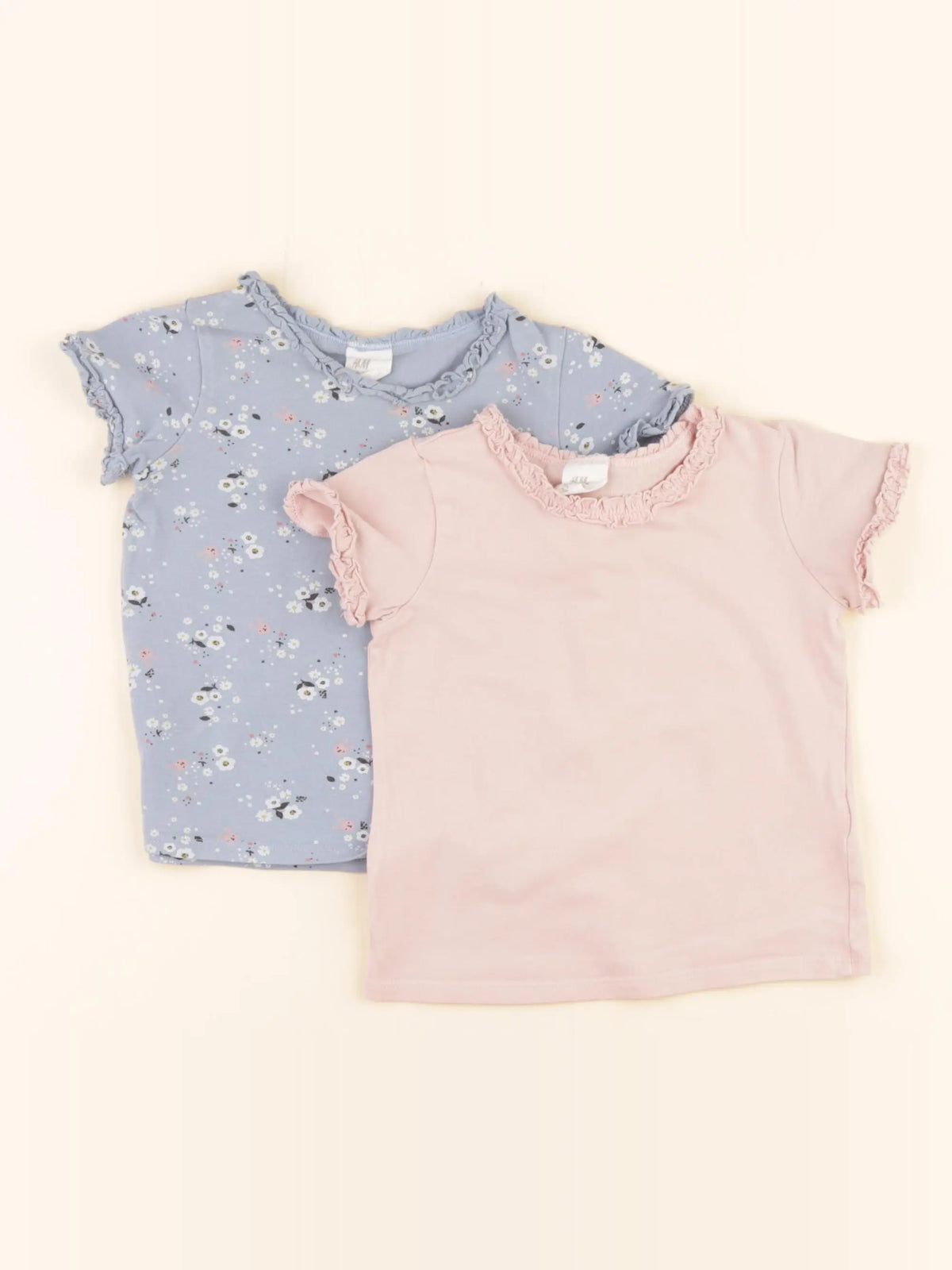 H&M - tee-shirt bleu, rose - 6/9 mois