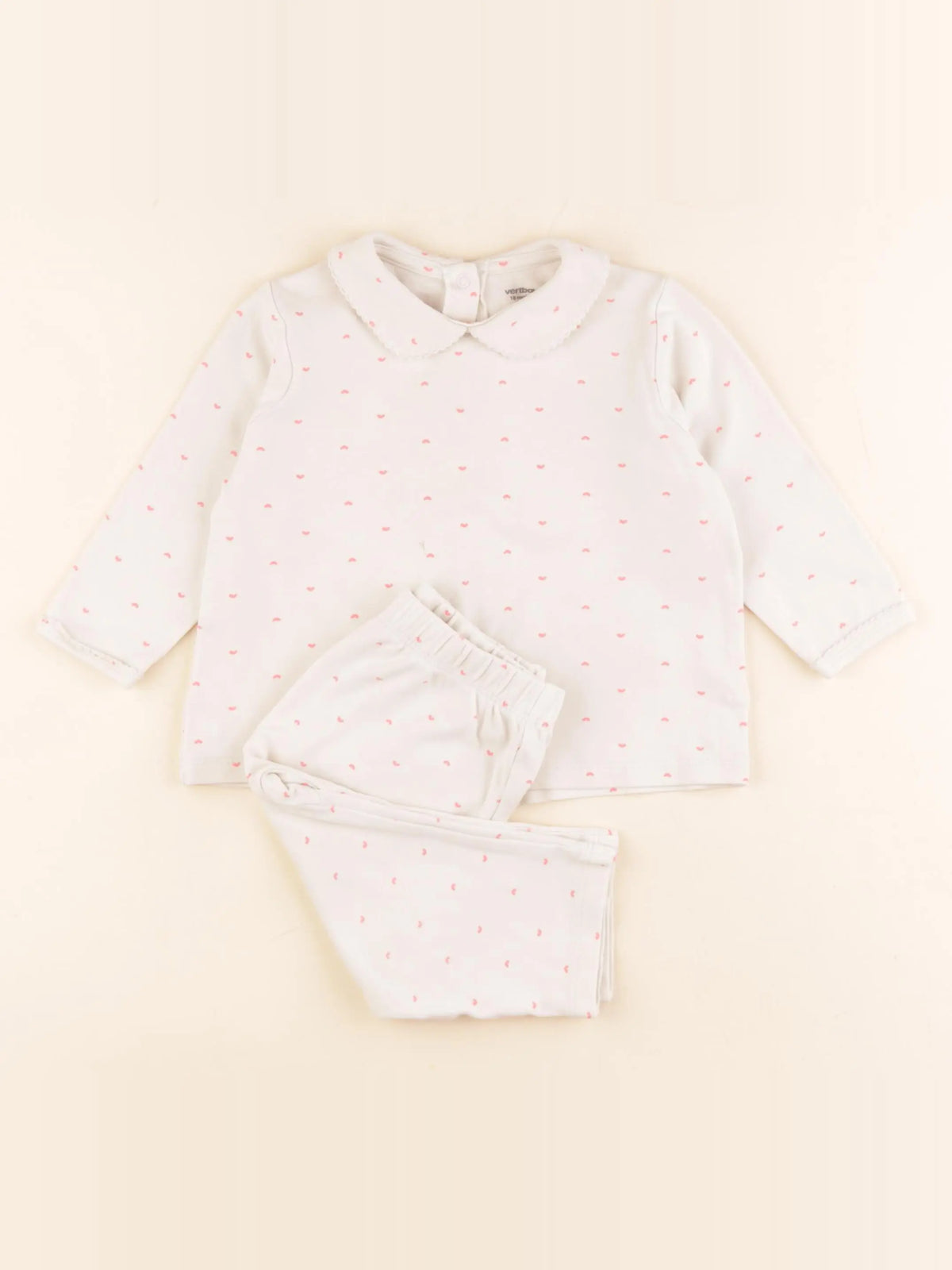Vertbaudet - pyjama coton beige, rose - 18 mois