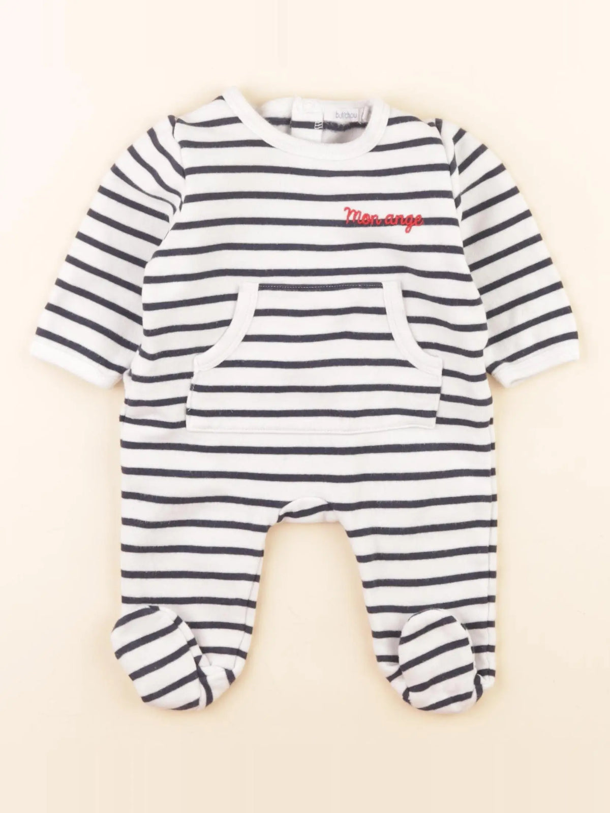 Boutchou - pyjama coton blanc, bleu - 3 mois